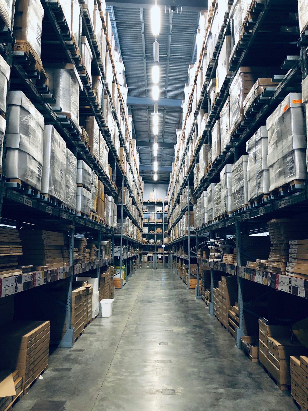 Warehouse aisle representing BharatCart's logistics and fulfilment platform